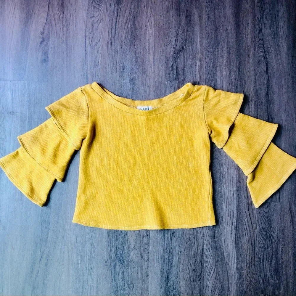 THML Mustard Yellow Ruffle Sleeve Crop Top